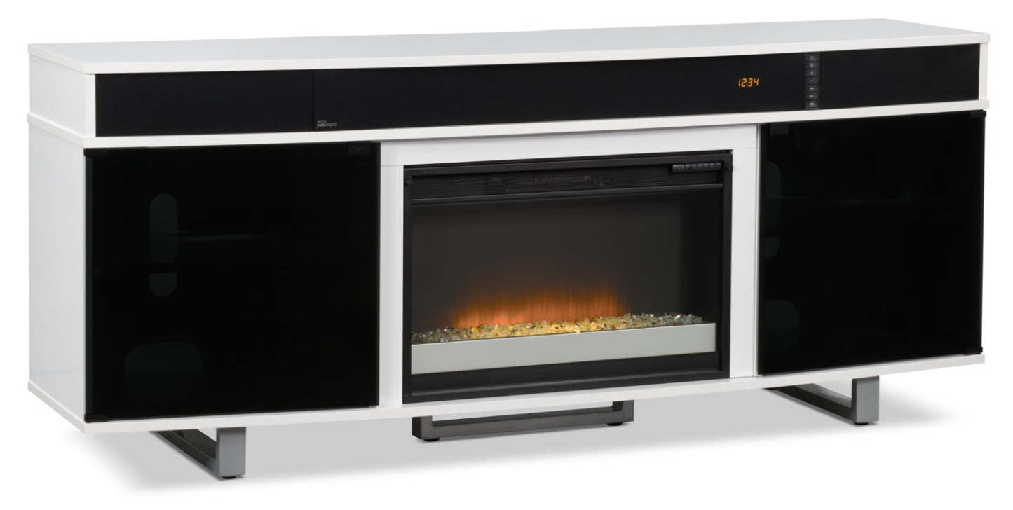 Meuble pour téléviseur moderne Odesos de 72 po avec foyer électrique, rangement et système de gestion des câbles pour téléviseurs jusqu'à 80 po