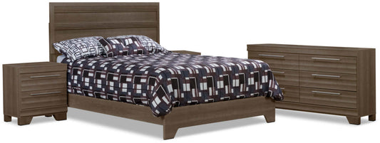 Ensemble de chambre à coucher Olivia 6 pièces Queen avec 2 tables de nuit – Gris|Ensemble de chambre à coucher Olivia 6 pièces avec lit queen et 2 tables de nuit - gris