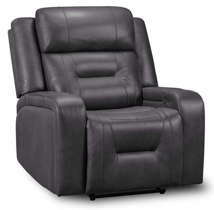 Fauteuil à inclinaison électrique Ryker de 36,8 po en tissu d'apparence cuir avec accoudoirs de rangement et port USB - gris