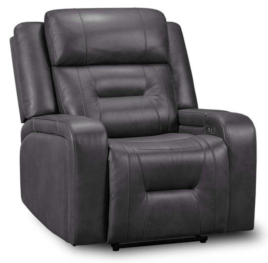 Fauteuil à inclinaison électrique Ryker de 36,8 po en tissu d'apparence cuir avec accoudoirs de rangement et port USB - gris