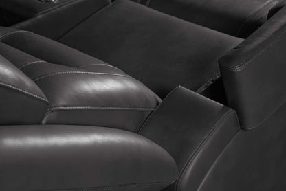 Causeuse à inclinaison électrique Ryker de 72,24 po en tissu d’apparence cuir avec console de rangement et ports USB - grise