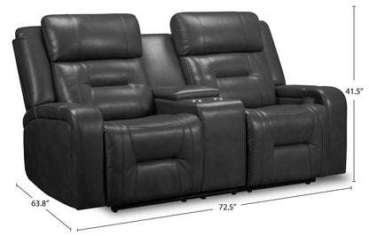 Causeuse à inclinaison électrique Ryker de 72,24 po en tissu d’apparence cuir avec console de rangement et ports USB - grise