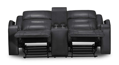 Causeuse à inclinaison électrique Ryker de 72,24 po en tissu d’apparence cuir avec console de rangement et ports USB - grise