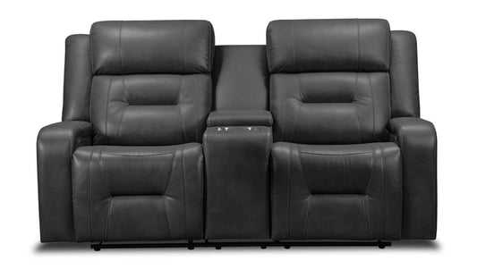 Causeuse à inclinaison électrique Ryker de 72,24 po en tissu d’apparence cuir avec console de rangement et ports USB - grise