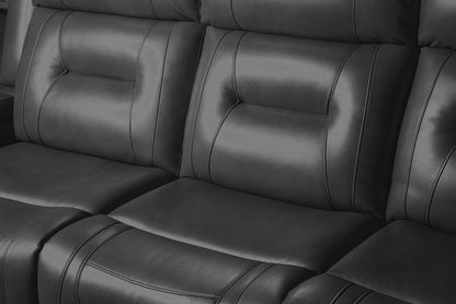 Canapé à inclinaison électrique Ryker de 82,5 po en tissu d'apparence cuir avec accoudoirs de rangement et ports USB - gris