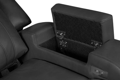 Canapé à inclinaison électrique Ryker de 82,5 po en tissu d'apparence cuir avec accoudoirs de rangement et ports USB - gris