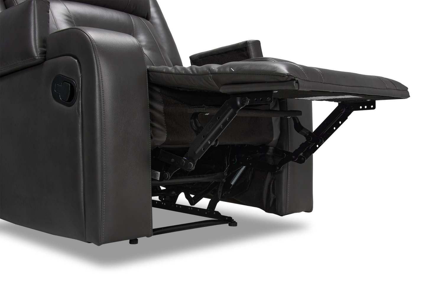 Fauteuil inclinable Ryker de 36,8 po en tissu d’apparence cuir avec accoudoirs de rangement - gris