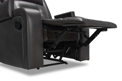 Fauteuil inclinable Ryker de 36,8 po en tissu d’apparence cuir avec accoudoirs de rangement - gris