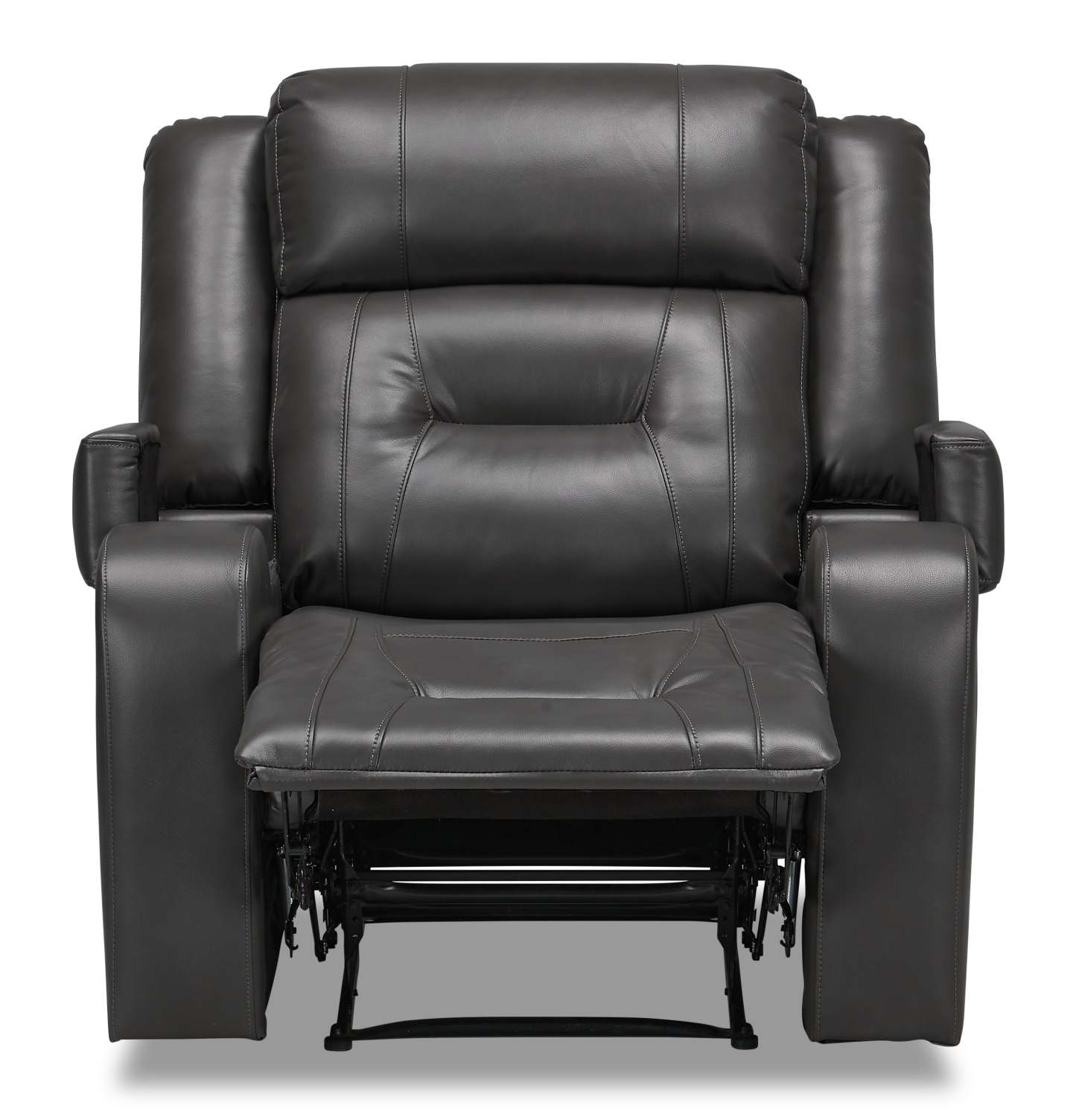 Fauteuil inclinable Ryker de 36,8 po en tissu d’apparence cuir avec accoudoirs de rangement - gris