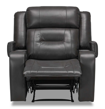 Fauteuil inclinable Ryker de 36,8 po en tissu d’apparence cuir avec accoudoirs de rangement - gris