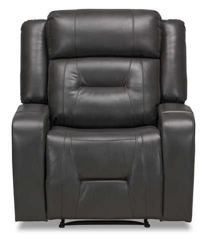 Fauteuil inclinable Ryker de 36,8 po en tissu d’apparence cuir avec accoudoirs de rangement - gris