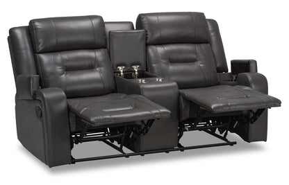 Causeuse inclinable Ryker de 72,24 po en tissu d'apparence cuir avec console de rangement - grise