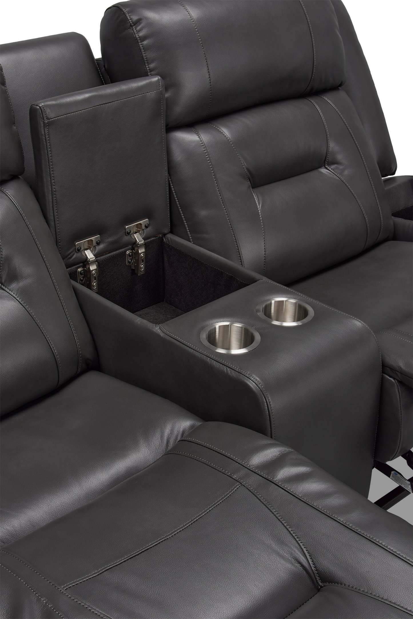 Causeuse inclinable Ryker de 72,24 po en tissu d'apparence cuir avec console de rangement - grise