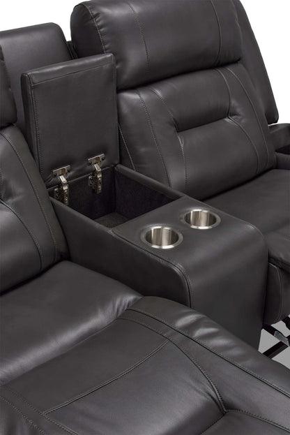 Causeuse inclinable Ryker de 72,24 po en tissu d'apparence cuir avec console de rangement - grise