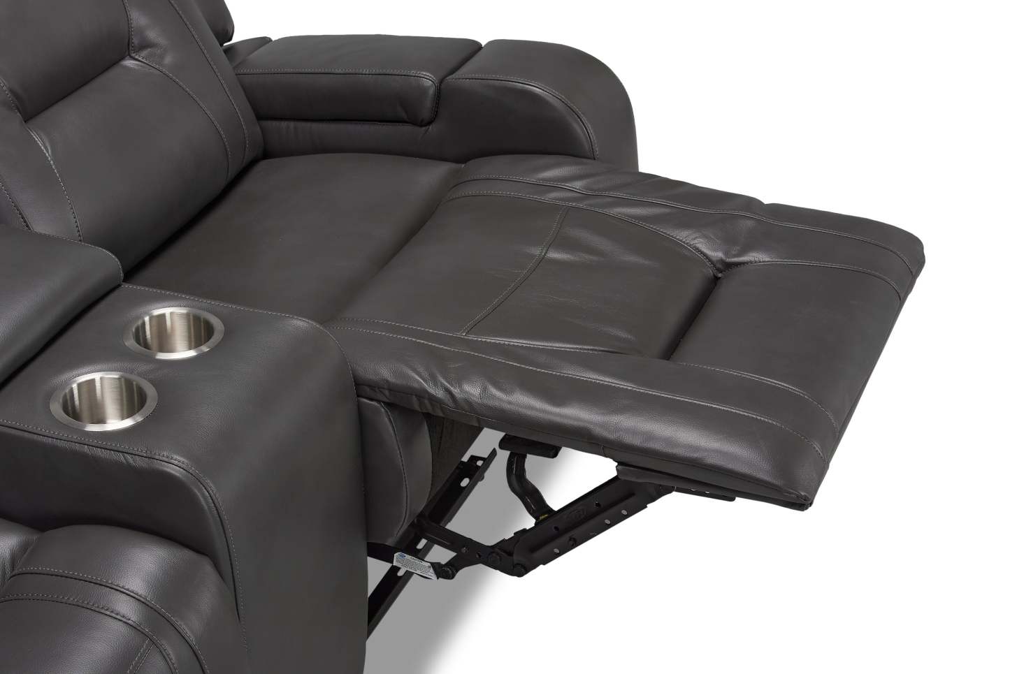 Causeuse inclinable Ryker de 72,24 po en tissu d'apparence cuir avec console de rangement - grise