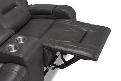 Causeuse inclinable Ryker de 72,24 po en tissu d'apparence cuir avec console de rangement - grise