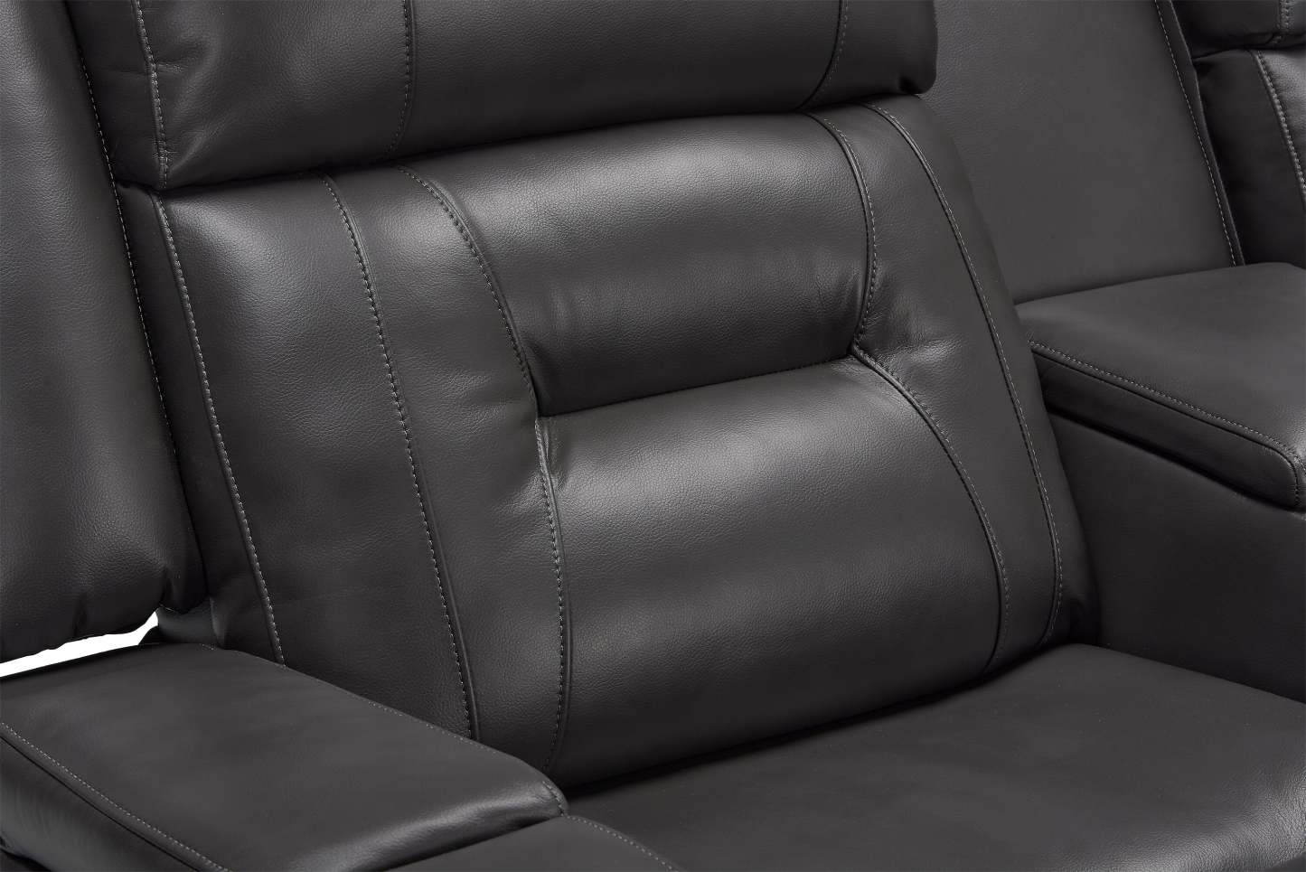 Causeuse inclinable Ryker de 72,24 po en tissu d'apparence cuir avec console de rangement - grise