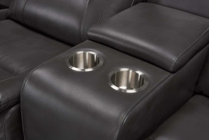 Causeuse inclinable Ryker de 72,24 po en tissu d'apparence cuir avec console de rangement - grise