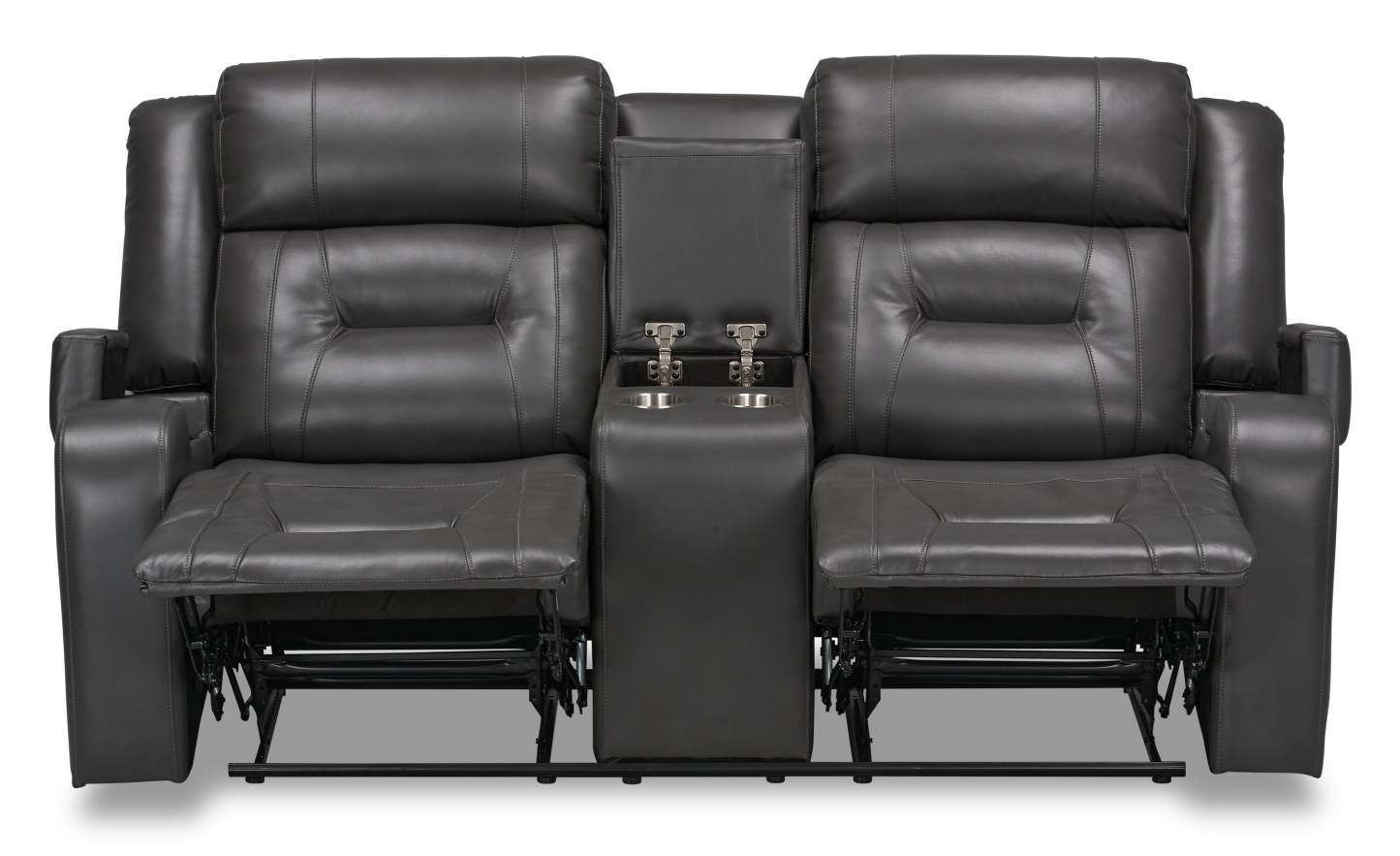 Causeuse inclinable Ryker de 72,24 po en tissu d'apparence cuir avec console de rangement - grise