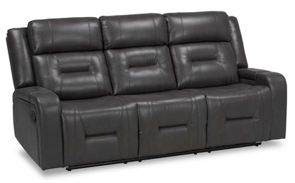 Sofa inclinable Ryker de 82,5 po en tissu d’apparence cuir avec accoudoirs de rangement - gris