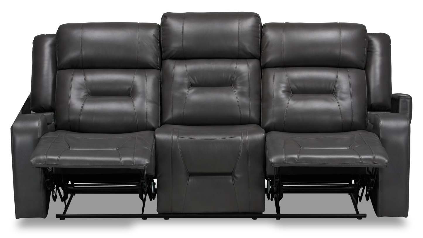 Sofa inclinable Ryker de 82,5 po en tissu d’apparence cuir avec accoudoirs de rangement - gris