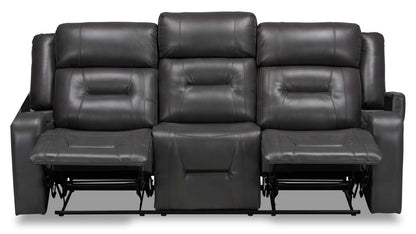 Sofa inclinable Ryker de 82,5 po en tissu d’apparence cuir avec accoudoirs de rangement - gris