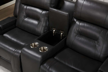 Causeuse à inclinaison électrique Ryker de 72,24 po en tissu d’apparence cuir avec console de rangement et ports USB - grise