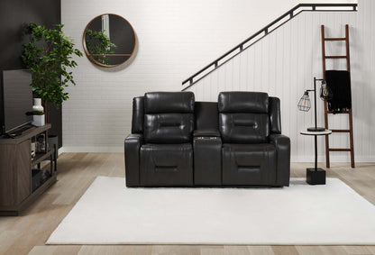 Causeuse inclinable Ryker de 72,24 po en tissu d'apparence cuir avec console de rangement - grise