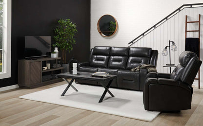 Canapé à inclinaison électrique Ryker de 82,5 po en tissu d'apparence cuir avec accoudoirs de rangement et ports USB - gris