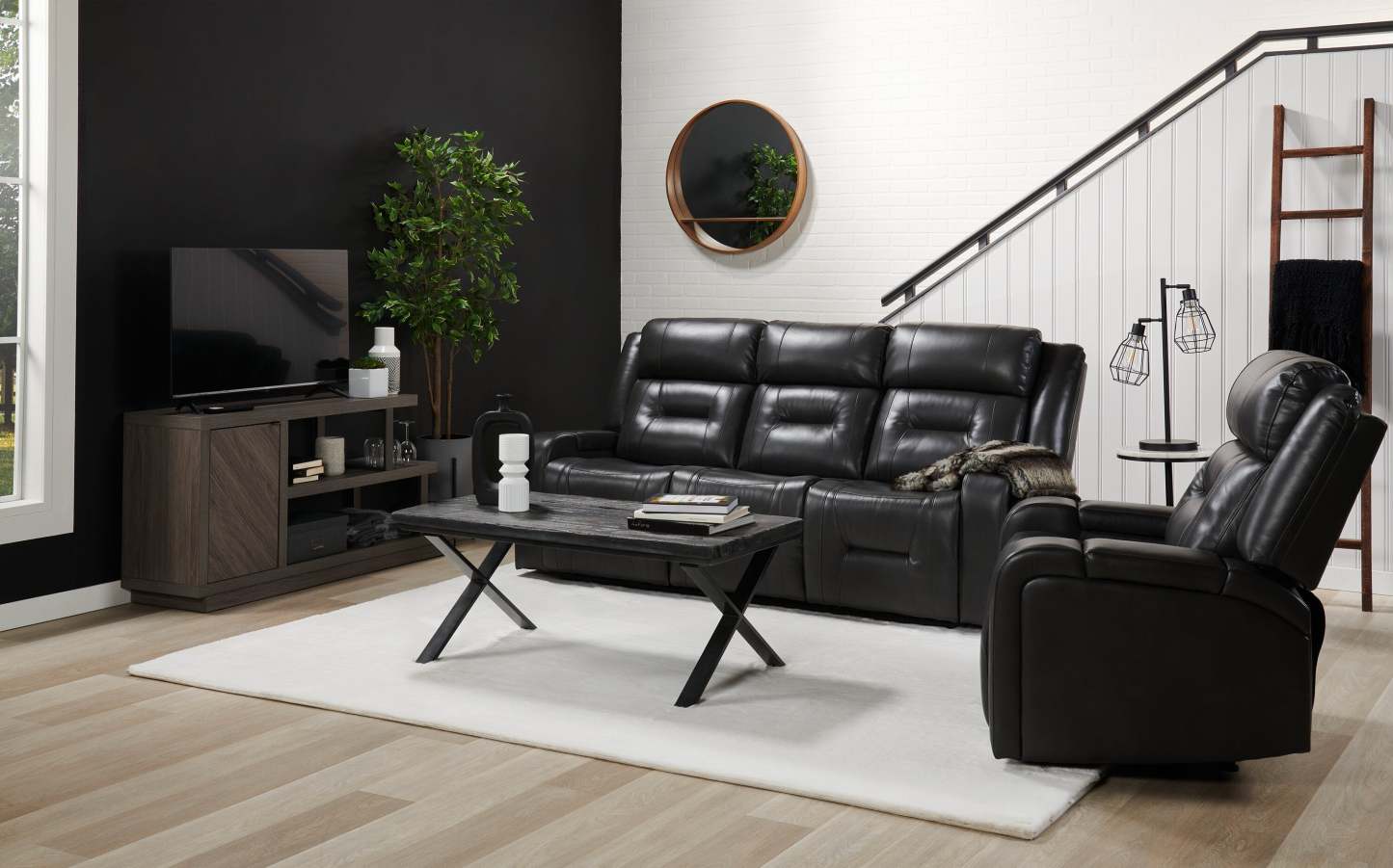 Fauteuil à inclinaison électrique Ryker de 36,8 po en tissu d'apparence cuir avec accoudoirs de rangement et port USB - gris