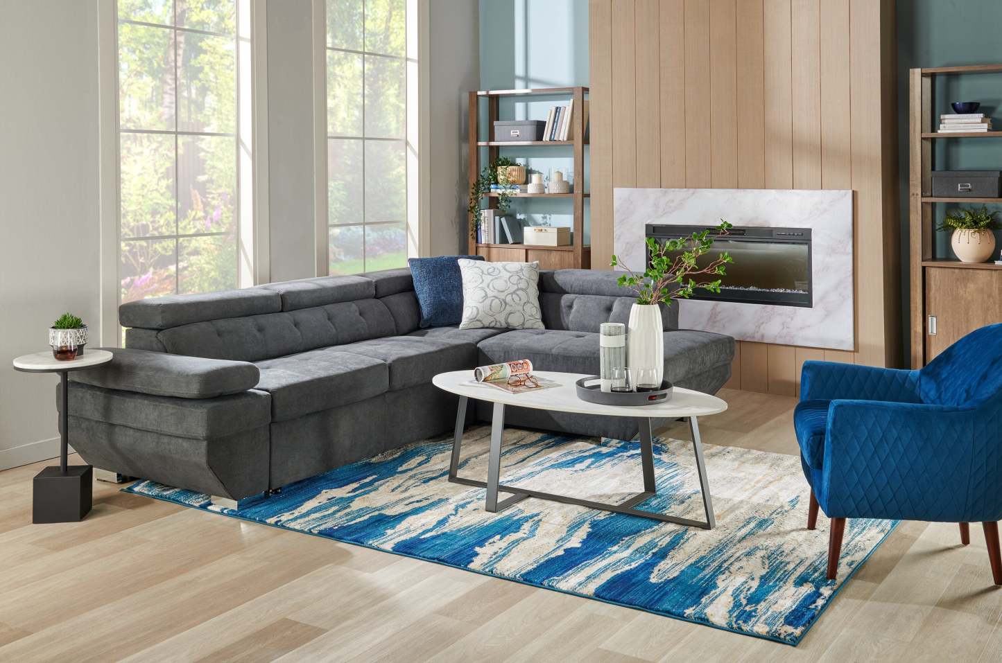 Sabrina 14 Accent Table - Black with White Marble Look Top|Table d'appoint Sabrina de 14 po - noire avec dessus en imitation de marbre blanc