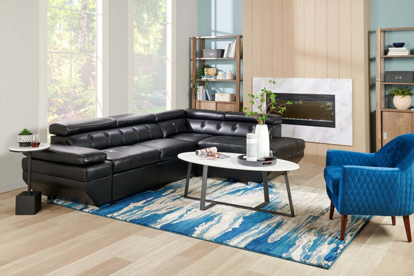 Sabrina 14 Accent Table - Black with White Marble Look Top|Table d'appoint Sabrina de 14 po - noire avec dessus en imitation de marbre blanc