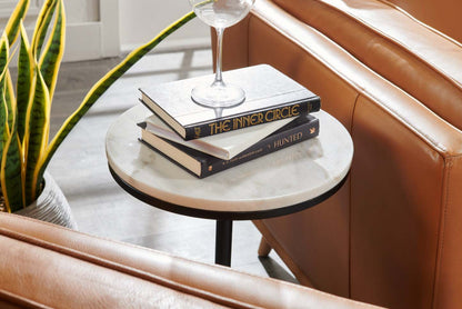 Sabrina 14 Accent Table - Black with White Marble Look Top|Table d'appoint Sabrina de 14 po - noire avec dessus en imitation de marbre blanc