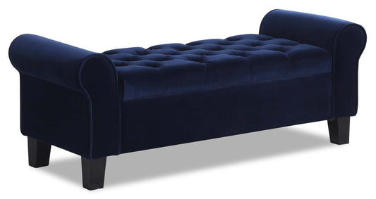 Banc de rangement Sadie 53 - Velours bleu|Banc de rangement Sadie de 53 po - velours bleu
