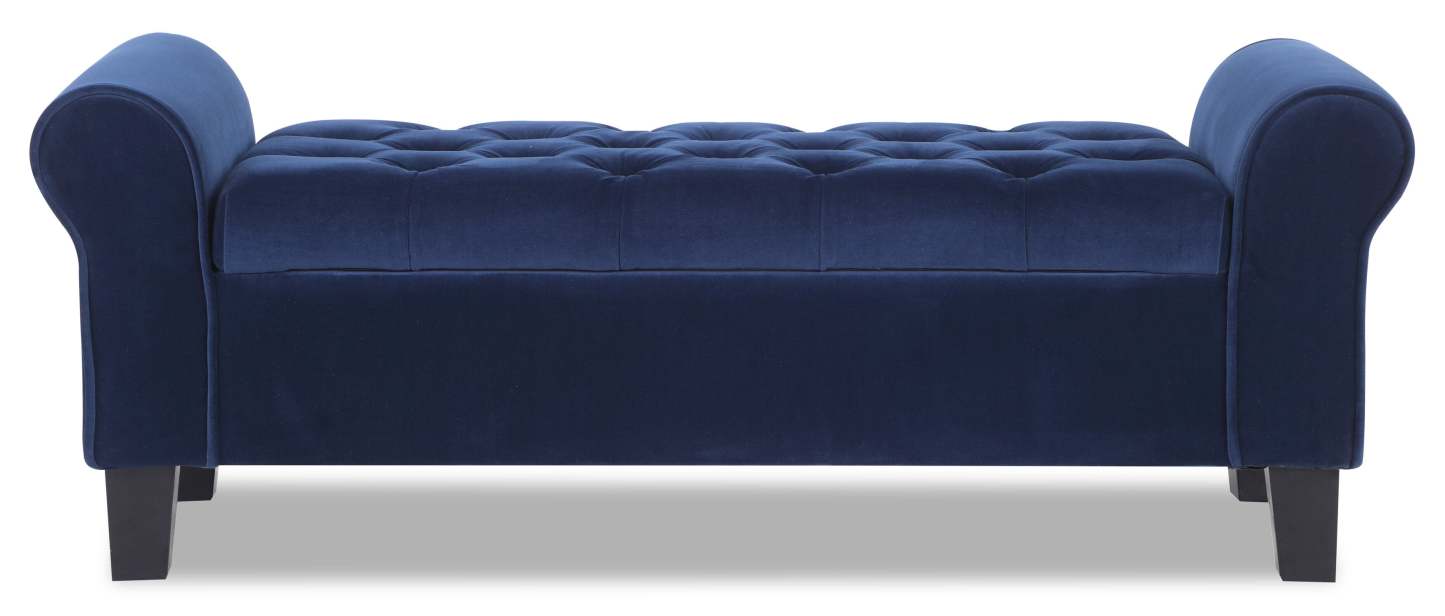 Banc de rangement Sadie 53 - Velours bleu|Banc de rangement Sadie de 53 po - velours bleu
