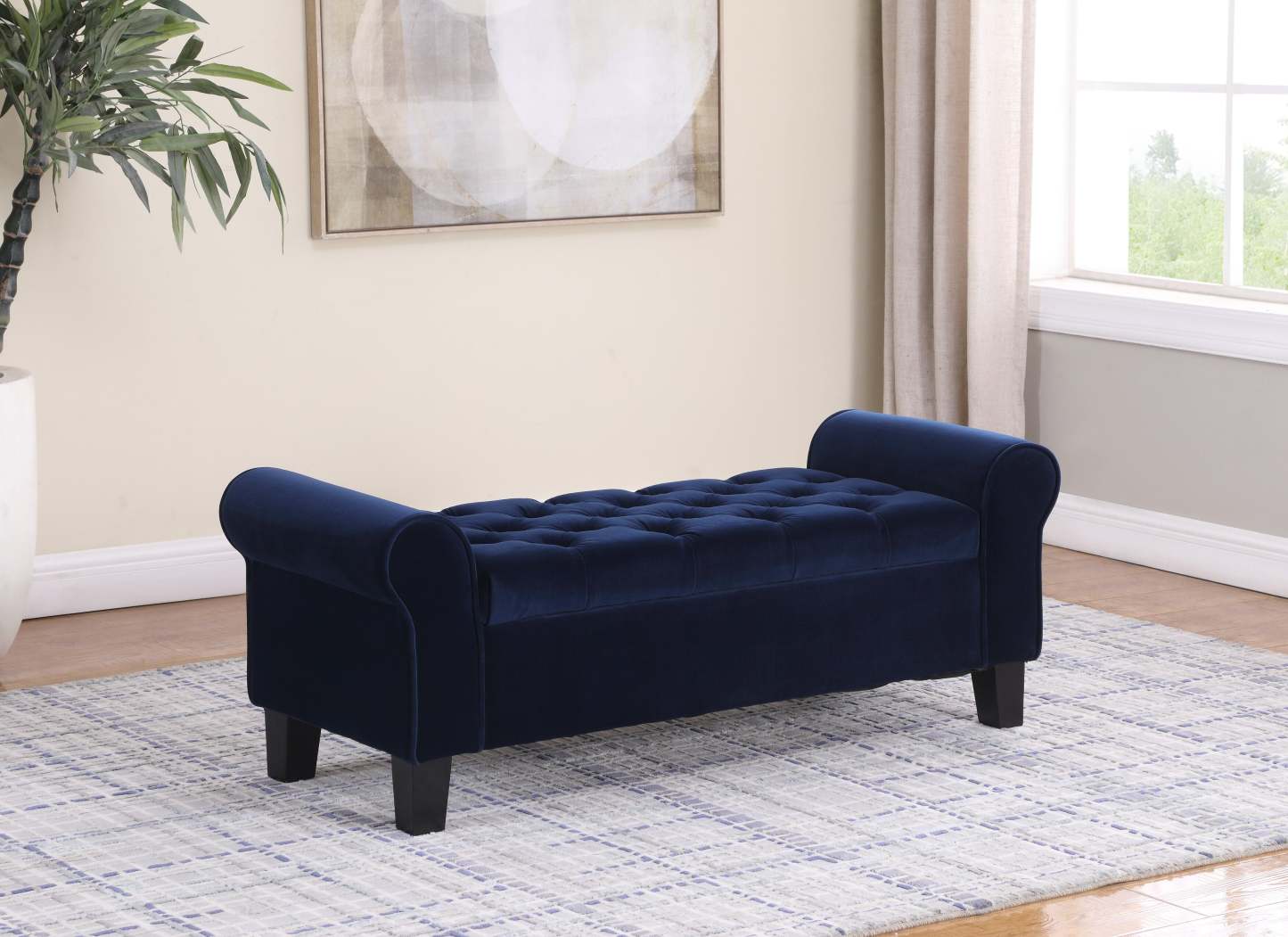 Banc de rangement Sadie 53 - Velours bleu|Banc de rangement Sadie de 53 po - velours bleu