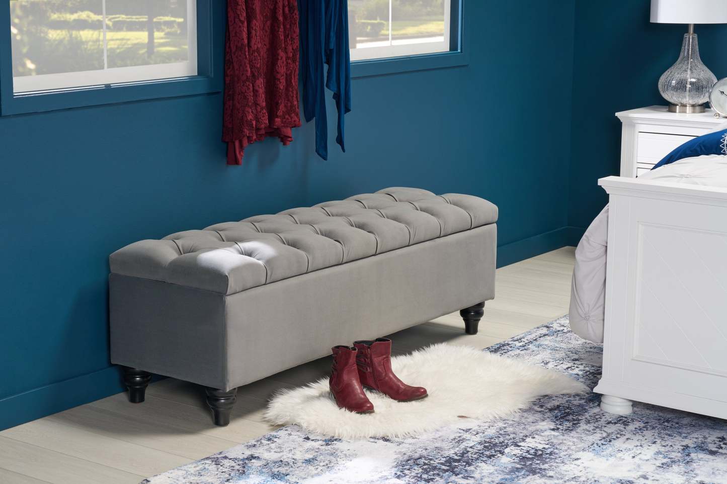 Sage 57 Storage Bench - Grey Velvet|Banc de rangement Sage de 57 po - velours gris
