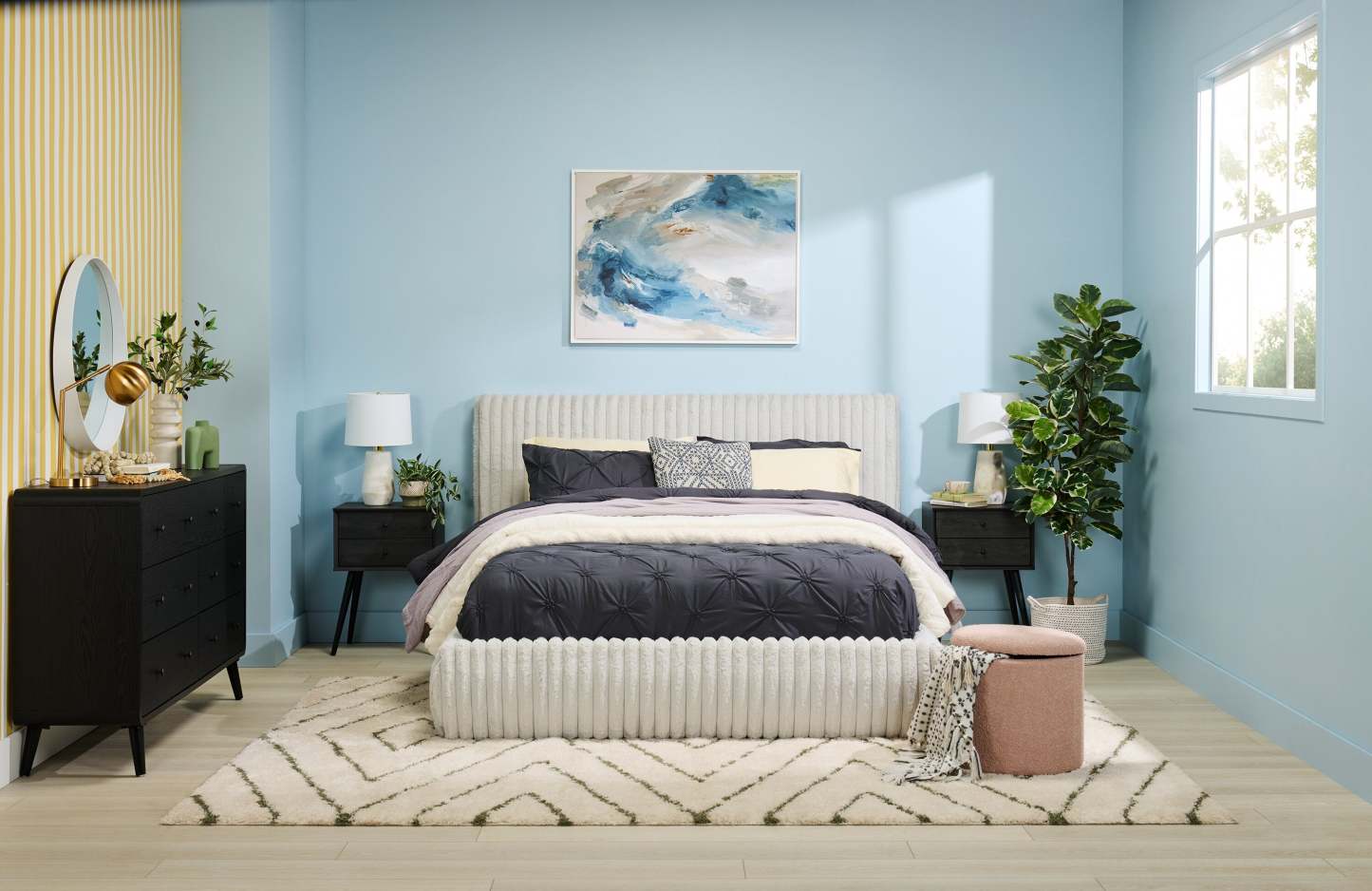 Lit plateforme rembourré Aria en tissu gris capitonné - format grand lit | Lit plateforme rembourré Aria en tissu gris, capitonné - Queen Size