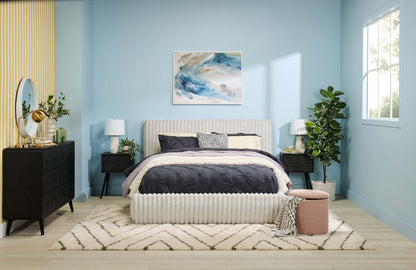 Lit plateforme rembourré Aria en tissu gris capitonné - format grand lit | Lit plateforme rembourré Aria en tissu gris, capitonné - Queen Size