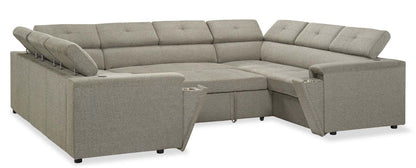 Savvy 3-Piece Linen-Look Fabric Sleeper Sectional with Adjustable Headrests - Grey | Sofa-lit sectionnel Savvy 3 pièces en tissu d’apparence lin avec appuie-têtes réglables - gris