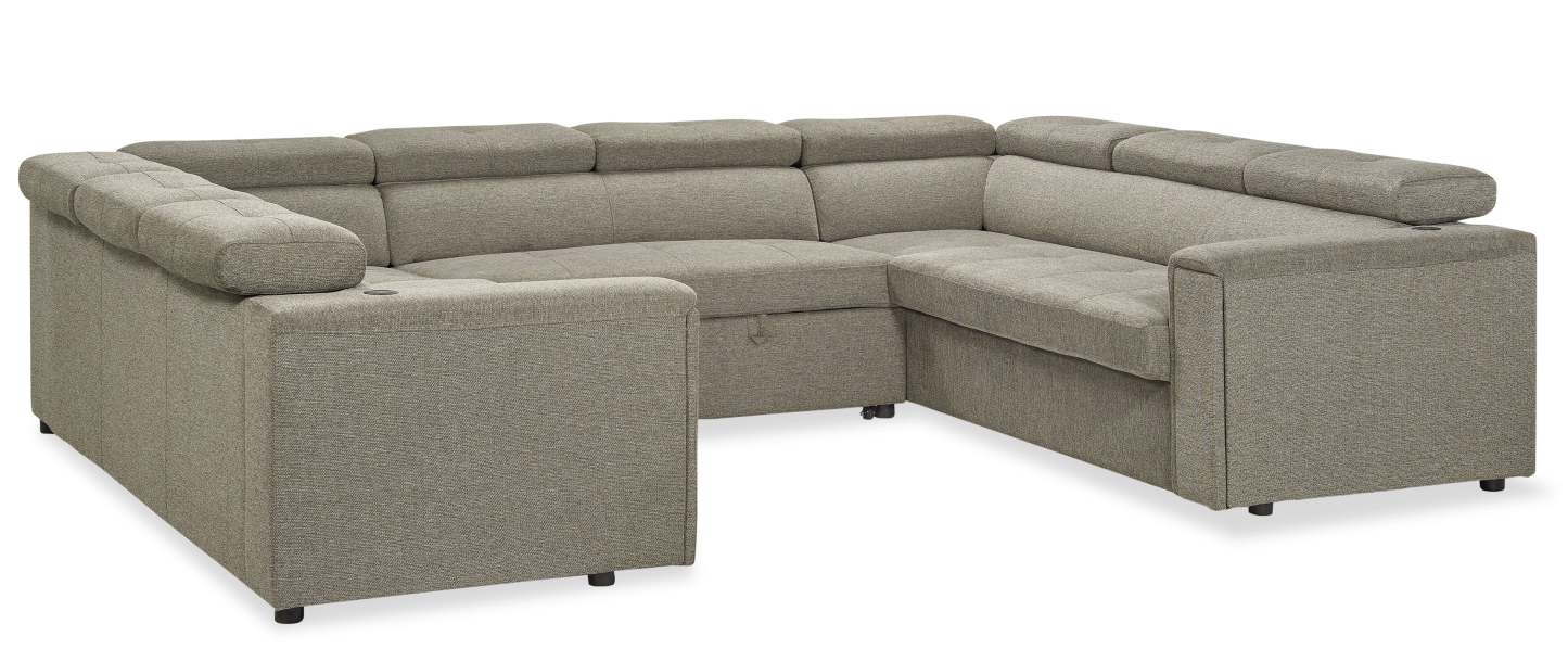 Savvy 3-Piece Linen-Look Fabric Sleeper Sectional with Adjustable Headrests - Grey | Sofa-lit sectionnel Savvy 3 pièces en tissu d’apparence lin avec appuie-têtes réglables - gris