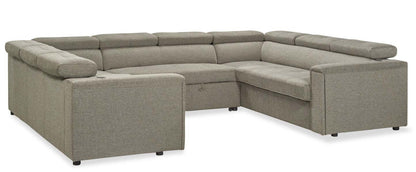 Savvy 3-Piece Linen-Look Fabric Sleeper Sectional with Adjustable Headrests - Grey | Sofa-lit sectionnel Savvy 3 pièces en tissu d’apparence lin avec appuie-têtes réglables - gris