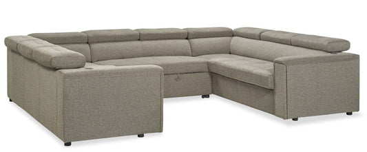 Savvy 3-Piece Linen-Look Fabric Sleeper Sectional with Adjustable Headrests - Grey | Sofa-lit sectionnel Savvy 3 pièces en tissu d’apparence lin avec appuie-têtes réglables - gris