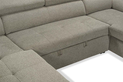 Savvy 3-Piece Linen-Look Fabric Sleeper Sectional with Adjustable Headrests - Grey | Sofa-lit sectionnel Savvy 3 pièces en tissu d’apparence lin avec appuie-têtes réglables - gris