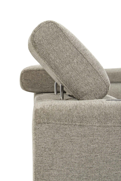 Savvy 3-Piece Linen-Look Fabric Sleeper Sectional with Adjustable Headrests - Grey | Sofa-lit sectionnel Savvy 3 pièces en tissu d’apparence lin avec appuie-têtes réglables - gris