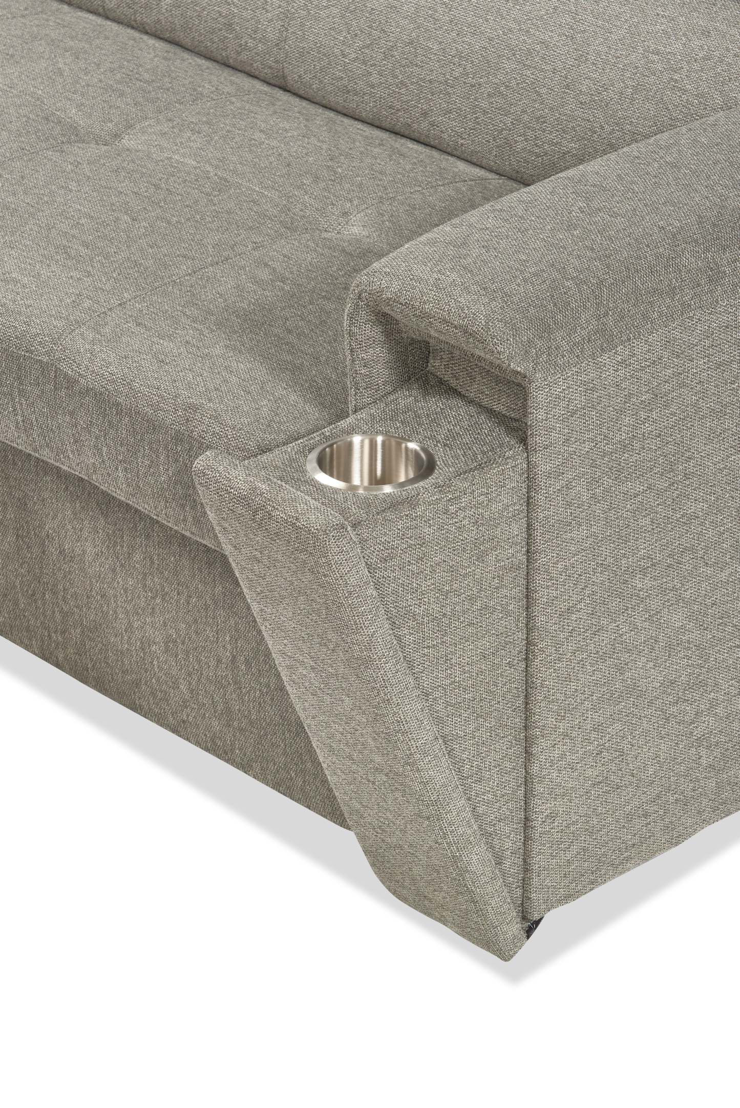 Savvy 3-Piece Linen-Look Fabric Sleeper Sectional with Adjustable Headrests - Grey | Sofa-lit sectionnel Savvy 3 pièces en tissu d’apparence lin avec appuie-têtes réglables - gris
