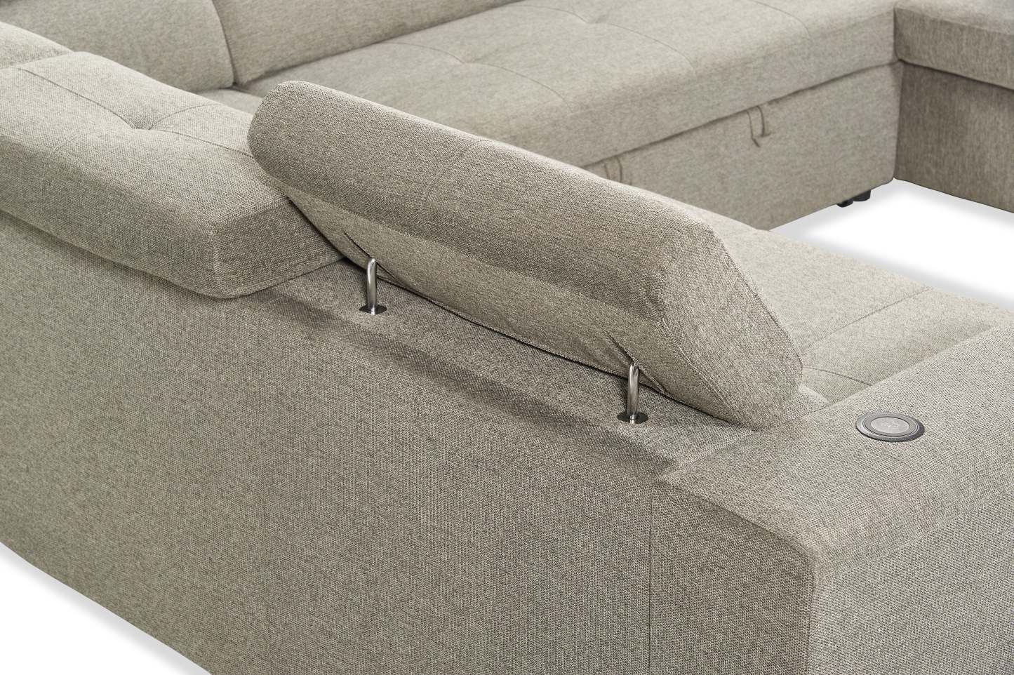 Savvy 3-Piece Linen-Look Fabric Sleeper Sectional with Adjustable Headrests - Grey | Sofa-lit sectionnel Savvy 3 pièces en tissu d’apparence lin avec appuie-têtes réglables - gris