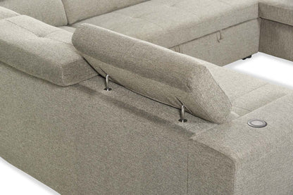 Savvy 3-Piece Linen-Look Fabric Sleeper Sectional with Adjustable Headrests - Grey | Sofa-lit sectionnel Savvy 3 pièces en tissu d’apparence lin avec appuie-têtes réglables - gris