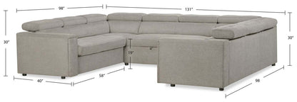 Savvy 3-Piece Linen-Look Fabric Sleeper Sectional with Adjustable Headrests - Grey | Sofa-lit sectionnel Savvy 3 pièces en tissu d’apparence lin avec appuie-têtes réglables - gris