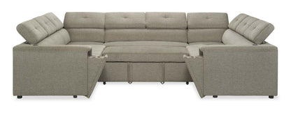 Savvy 3-Piece Linen-Look Fabric Sleeper Sectional with Adjustable Headrests - Grey | Sofa-lit sectionnel Savvy 3 pièces en tissu d’apparence lin avec appuie-têtes réglables - gris